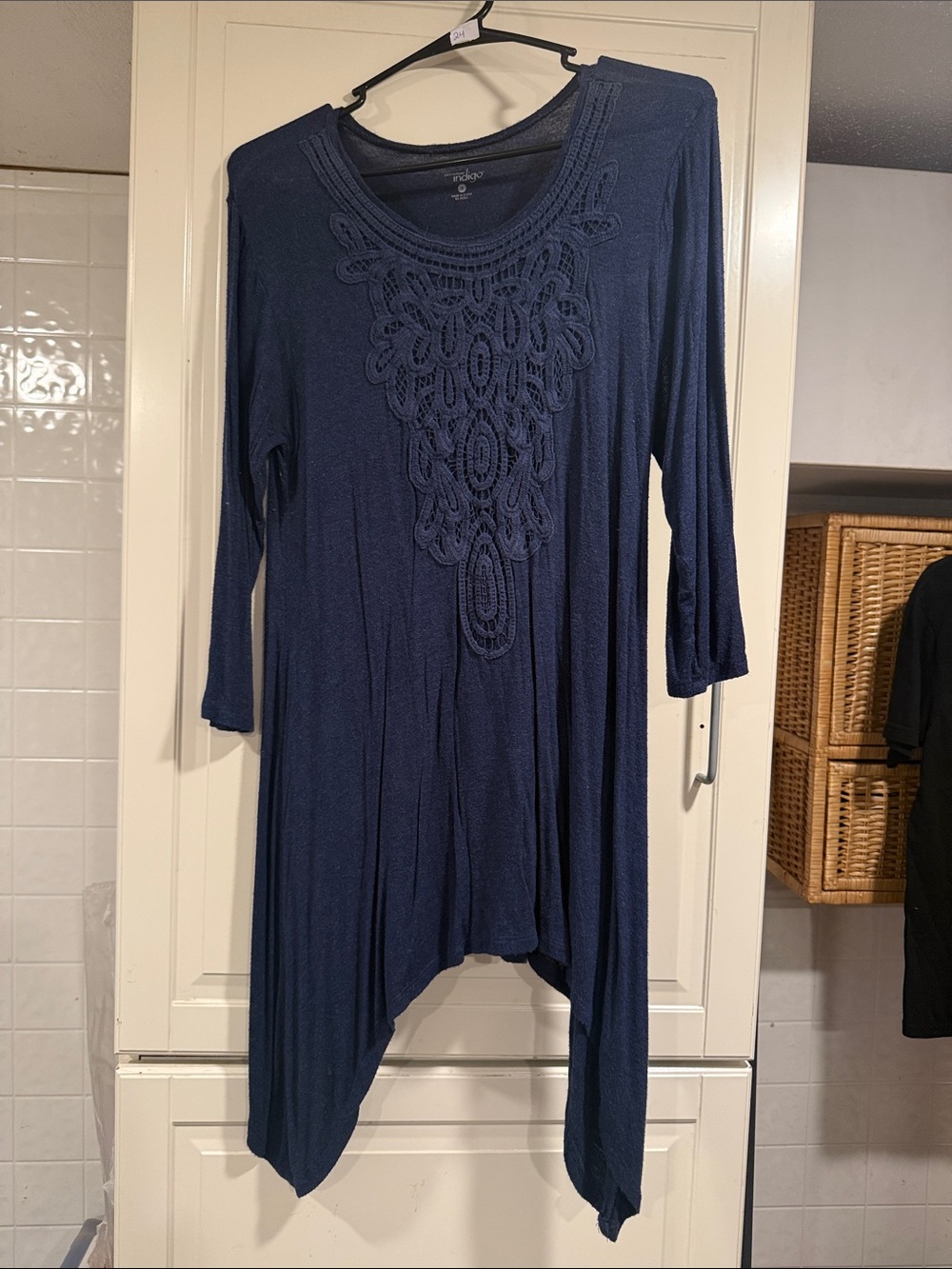 Indigo Women's Navy Crochet-Detail Tunic Top size small 7:23